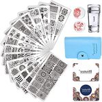 Biutee 15 pcs Nail Stamping Plates Set with 1 Stamper, 2 Scraper, 1 Storage Bag for Manicure Art, Vintage Ethnic Leaves Flowers Animal Image Stamp Kit