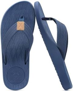 KuaiLu Mens Flip Flops Arch Support Comfortable Waterproof Open Toe Summer Beach Leather Thong Sandals Cushion Slip on Slippers Blue Size 12