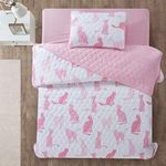 Sleeping Partners 2 Piece Pink Cats Quilt Set with Mini Pom Poms, Twin, Pink