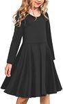 Arshiner Girls Long Sleeve Stretchy Dress A line Twirly Skater School Party Dress Black Tween 14 Years