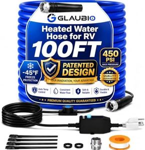 GLAUBIO Heated Water Hose for RV, -45°F Freeze Protection, 7-Layer Food Grade Drinking Water Hose, RV accessories for Camper Trailer Garden Winter, UL Certified (100FT)