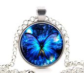 Silver Blue Butterfly Pendant Necklace - Unique Jewellery Art Gift for Women and Girls