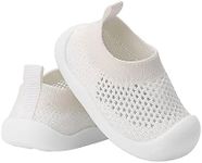 Charrost Baby Walking Shoes Toddler Girl Boy Breathable Summer Sneakers Infant Lightweight Slip on Wide Toe First Walkers Shoes Non-Slip Tennis Shoes Indoors Outdoors Pure White