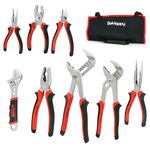 BeHappy 8Pcs Pliers Set, Premium Cr-Ni Construction (10", 8" Groove Joint Pliers, 8" Adjustable Wrench, 8" Linesman,8",6" Long Needle Nose, 6" Slip Joint, 6" Diagonal), Rolling Pouch