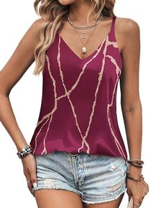 SUNAELIA Chiffon Cami V Neck Tank Tops for Women Loose Fit Flowy Spaghetti Strap Camisole Summer Casual Sleeveless Shirts