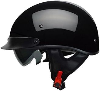 Vega Helmets Warrior Motorcycle Half Helmet with Sunshield for Men & Women, Adjustable Size Dial DOT Half Face Skull Cap for Bike Cruiser Chopper Moped Scooter ATV (Medium, Gloss Black)