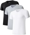 COLORFULLEAF Men's Crew Neck Undershirts Bamboo Rayon Short Sleeve Tees Slim-fit T-Shirts 3-Pack, V Neck -Black/White/Gray, Medium