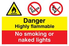 Viking Signs CN614-A4L-V "Danger Highly Flammable, No Smoking or Naked Light" Sign, Vinyl/Sticker, 300 mm H x 200 mm W