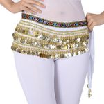 FancyDressWale Belly Dance Hip Scarf Waist Belt with Gold Coins for Women and Girls (White Premium)