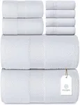 Luxury White Bath Towel Set - Combed Cotton Hotel Quality Absorbent 8 Piece Towels | 2 Bath Towels | 2 Hand Towels | 4 Washcloths [Worth $72.95] 8Pc | White