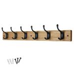 keypak 6 Matte Black Coat Hooks on Ash Effect Wooden Board - 68cm Modern Wall Mounted Coat Rack Clothes Hanger