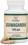 Ashwagandha Capsules, 120 Count (500mg Extract 20:1 Potency, Equivalent to 10,000mg Powder) Adaptogen Stress Relief by Double Wood