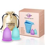 YTYOMUR Menstrual Cup, 2 Soft Period Cup Come with Collapsible Cleaner Cup - Feminine Hygiene Tampon and Pad Alternative, Reusable Premium Silicone Microwavable Friendly