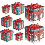 The Twiddlers - 8 Christmas Cardboard Gift Boxes with Ribbon for Presents Xmas Party Box - 4 Different Sizes and Assorted Designs