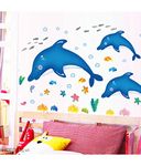 Decals Design 'Cartoon Dolphins Star Fish Underwater Creatures' Wall Sticker (PVC Vinyl, 90 cm x 60 cm),Multicolour