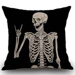 Smooffly Skull Human Skeleton Cotten Linen Cushion Cover Human Skeleton Posing Decorative Square Throw Pillow Case Pillowcase for Couch Livingroom Sofa Bed 45cm x 45cm,18x18 Inches