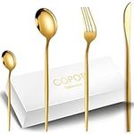 Gold Cutlery Set 24 Piece COPOTI,Luxury Lightweight Stainless Steel Glitter Knife Fork Spoon Flatware Set Dishwasher Safe.Dinner for 6 People.