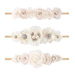 cherrboll 3pcs Baby Girl Headbands Flowers, Super Soft & Stretchy Nylon Floral Hairbands for Newborn Toddler