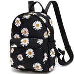 Floral Mini Backpack for Women Girls, Flower Small Backpack Purse for Teens Kids School Travel (Daisy Black)