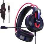 Voistek V9 Wired Gaming Headset - Over Ear Gaming Headphones with Mic & 50 mm Drivers & LED Light, for PS5, PS4, Switch, Xbox Series X|S, PC, Mac (Red)