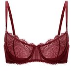 DOBREVA Women's Sexy Lace Push Up Plus Size Bra Sheer Balconette Underwire Unlined Dark Red 36C