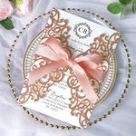 PONATIA 25PCS 5.12 x 7.1 '' Laser Cut Wedding Invitations Cards with Envelopes for Wedding Bridal Shower Engagement Birthday Invite (Rose Gold Glitter)