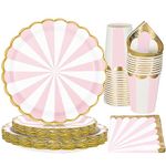 PARTY GO 96PCS Pink Party Supplies, Disposable Tableware Set, Includes 9" Plate Paper Plates, 7" Plate Paper Plates, Cups, Napkins, for Picnic, Happy Birthday Party