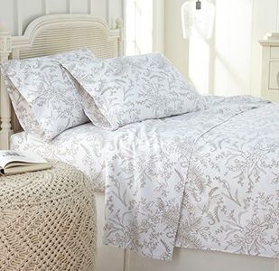 Southshore Fine Living, Inc. Shabby Chic Bedding 15 Inch White Floral Sheets Twin, 3 Piece Deep Pocket Sheet Set, Soft Microfiber Bedding For Dorms and Kids Rooms–Winter Brush White, Sand Flowers Twin