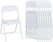 Domenow Folding Chairs with Padded Seats, White Metal Folding Chairs with Non-Slip Feet Pads for Desks Home Office Steel Guest Reception Party Poker Stackable Conference Chairs - Set of 8