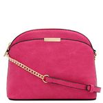 FashionPuzzle Faux Leather Small Dome Crossbody Bag with Chain Strap, Fuchsia, One Size