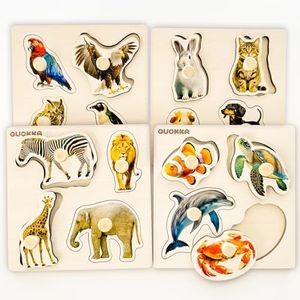 QUOKKA Puzzle in legno a partire da 1 2 anni – 4 Set di giocattoli puzzle a partire dai 2 3 anni – Animali giochi educativi per bambini – Regalo per bambine e ragazzi