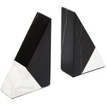 Set of 2 Decorative Bookends for Shelves, Marble Decor (Black and White)