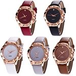 CdyBox Wholesale PU Leather Crystal Watch 5 Pack Rhinestone Starry Sky Wristwatches for Women Girls