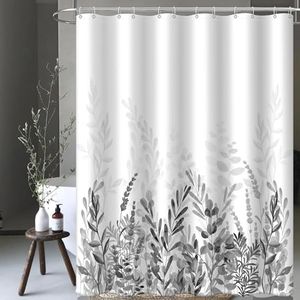 BESBESME Boho Mid Century Shower Curtain Set, Waterproof Fabric for Bathroom Decor Bathtub Modern Machine Washable Weighted Hem Shower Curtain with Hooks, Grey Eucalyptus, 72"x84"