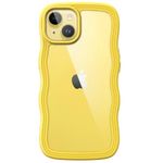 JETech Cute Case for iPhone 14 Plus 6.7-Inch, Wave Frame Curly Shape Shockproof Phone Cover for Women and Girls, Clear Hard PC Back (Yellow)