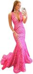 wayfor Hot Pink Prom Dresses 2025 V Neck Sequin Mermaid Evening Gown Long Sparkly Evening Dresses for Women Hot Pink Size 8