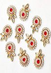 Paushak Boutique Golden Embroidered Red Stone Applique Sewing Booty Patch (10 Pieces)