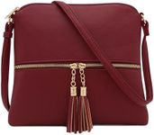 DELUXITY Lightweight Medium Crossbody Bag with Tassel, Wine, One Size