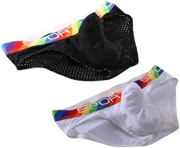 Pouchsexy Mens briefs underwear mesh Breathable soft Elephant nose Bullets trunks Boxers Bulge Summer ice silk Panties 3X-Large,Black/White