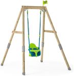 TP Toys Wooden Swing Frame + Quadpod 4-in-1 Ajustable Baby, Toddler and Child Swing Seat, Premium Outdoor Playground Swing Seat with Adjustable Ropes and Safety Strap, 6 months - 8 years