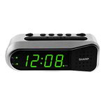 SHARP Digital Alarm Clock - Ascending Alarm Begins Faintly and Grows Increasing Louder, Gentle Wake Up Experience, Dual Alarm - Battery Back-up, Easy to Use with Simple Operation (Brushed Silver)