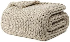 YnM Chenille Weighted Blanket, Handmade Chunky Knitted Design, Soft and Cozy, Temperature Regulating and Breathable, Machine Washable Throw for Sleep or Home Decor (Beige, 80x87 Inch, 25lbs)