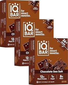 IQBAR Brain and Body Clean Plant Protein Bars - Chocolate Sea Salt - 36 Bars - Keto, Vegan, High Fiber, Gluten and Dairy Free, Low Sugar Snack with Nutrients for Focus, Energy, Meal Replacement
