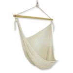 NOVICA Pine Rod Cotton Tan Swing Hammock Chair, 'Deserted Beach'