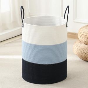 Laundry Basket Hamper Tall Rope Storage Woven for Blanket toys Dirty Clothes in Living Room Bathroom Bedroom (Gradient Blue, 100L/26.4Gal)