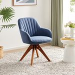 BELLEZE Mid Century Swivel Chair, Modern Makeup Vanity Chair, Upholstered Linen Accent Armchair with Dark Oak Wood Legs for Home Office Study Living Room Bedroom, Navy Blue