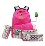 VEZELA Set of 4 Pink Casual Laptop Bag (35L) with USB Charging Feature with Lunch Bag, Pencil Case & Pouch, School Bag for Girls and Boys, College Bags for Girls, Laptop Backpack