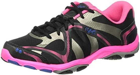 Ryka Women's Influence Cross Trainer, Black/Atomic Pink/Royal Blue/Forge Grey, 8.5 Wide US