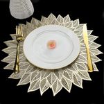 Kritvi Placemat, Place Mat, Table Mat, Round Shape Place Mats, Dressing Table MATS, Table mat Round/Round PVC Table mats/Cutwork/Bed Side Table mats (Pack of 2) (Big Leaf Gold)