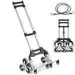 TANGZON Folding Hand Truck on 10 Wheels, Aluminium Stair Climbing Trolley with Telescoping 106cm Handle & Bungee Cord, Portable Sack Truck Utility Cart for Goods, Shopping and Travel, 80kg Capacity